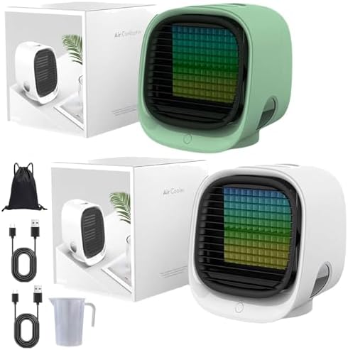 GENERIC Ventilateur De Refroidisseur D'air Portable Avec Réservoir De 300ml, AC évaporatif Pour La Pièce, Mini Humidificateur Alimenté Par USB Avec Lumière LED Et Aromathérapie, Murmure Silencieux Pour Les Vo