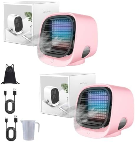 GENERIC Ventilateur De Refroidisseur D'air Portable Avec Réservoir De 300ml, AC évaporatif Pour La Pièce, Mini Humidificateur Alimenté Par USB Avec Lumière LED Et Aromathérapie, Murmure Silencieux Pour Les Vo