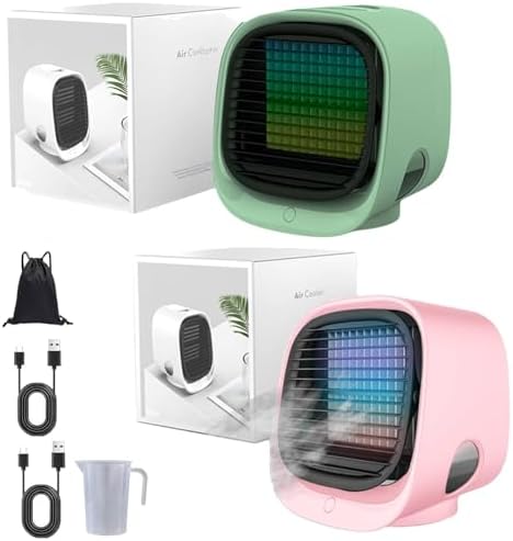 GENERIC Airabreeze Ventilateur De Refroidisseur D'air Portable Avec Réservoir De 300ml, Lumière De Nuit LED Et Aromathérapie, Humidificateur De Brume Silencieux Murmuré Pour Le Bureau à Domicile, Soulagement