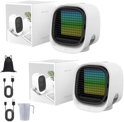 GENERIC Ventilateur De Refroidisseur D'air Portable Avec Réservoir De 300ml, AC évaporatif Pour La Pièce, Mini Humidificateur Alimenté Par USB Avec Lumière LED Et Aromathérapie, Murmure Silencieux Pour Les Vo