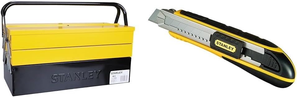  Stanley 1-94-738 94-738 Boîte Métal 5 Tiroirs - Grand Volume De Rangement -deux Poignées Articulées & STANLEY FATMAX Cutter à Cartouche - Chariot En Acier Inoxydable, 6 Lames 18 Mm Incluses, Robuste