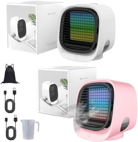 GENERIC Ventilateur De Refroidisseur D'air Portable Avec Réservoir De 300ml, AC évaporatif Pour La Pièce, Mini Humidificateur Alimenté Par USB Avec Lumière LED Et Aromathérapie, Murmure Silencieux Pour Les Vo