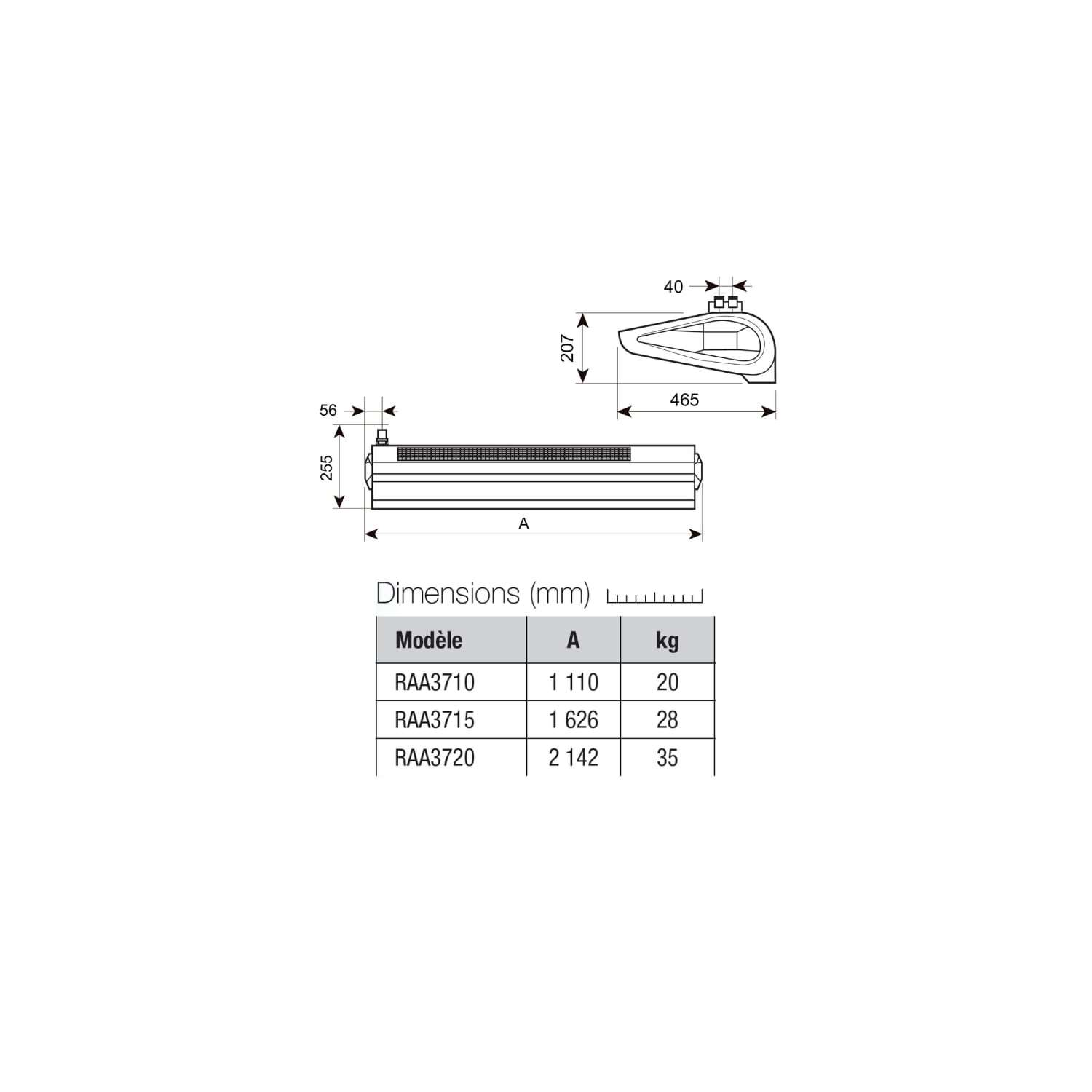  Rideau D'air Eau Chaude En Saillie 150 Cm Moteur Ac Anthracite Wing - Axelair - Raan3715w