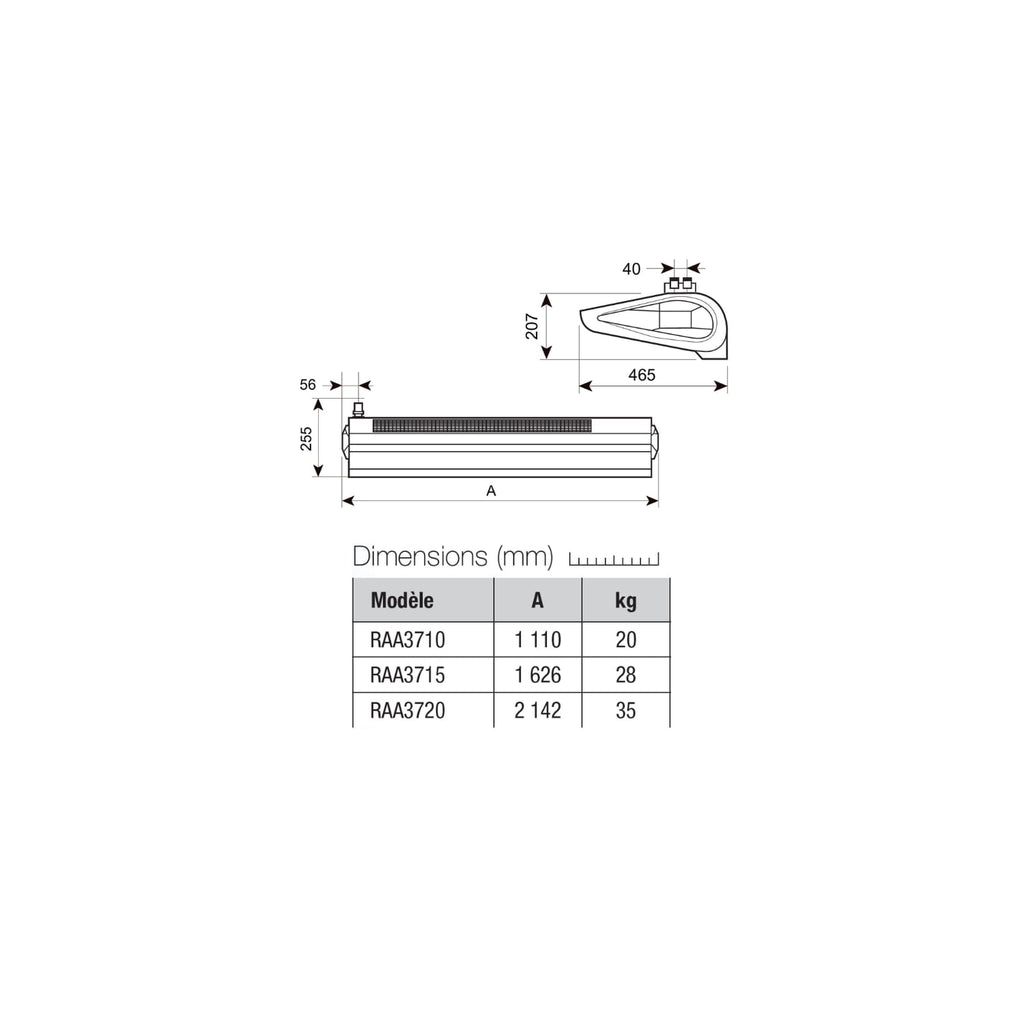  Rideau D'air Électrique En Saillie 100 Cm Moteur Ac Anthracite Wing - Axelair - Raan3710e