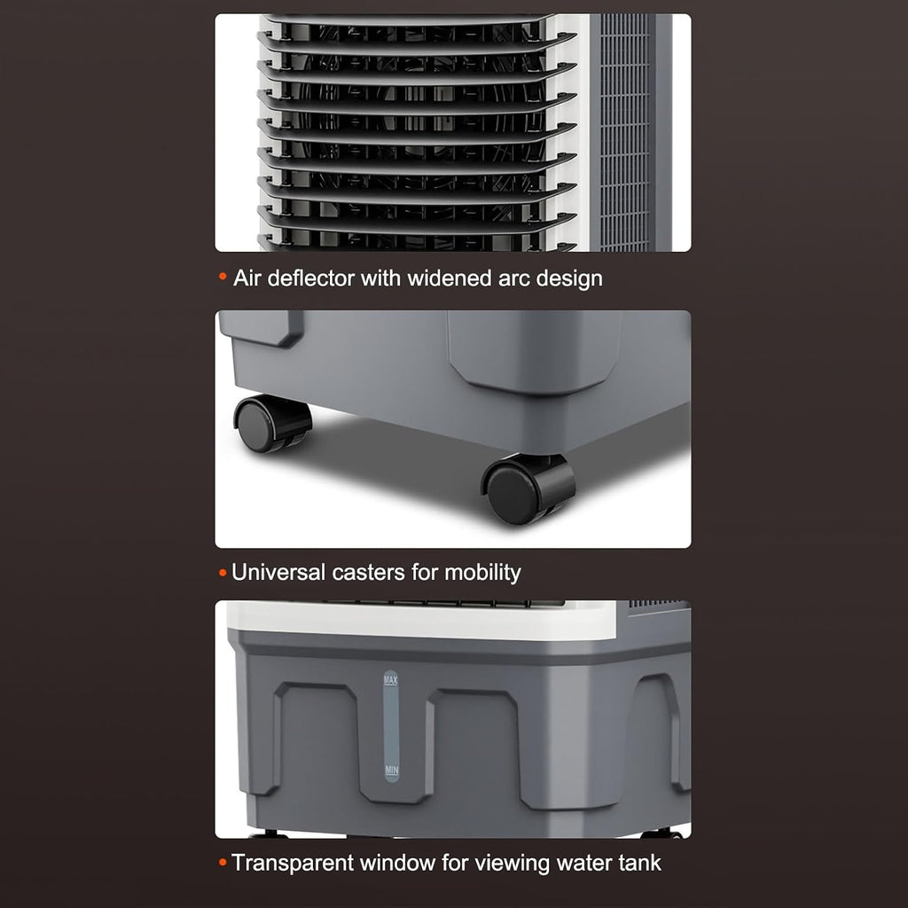  Refroidisseur D'air évaporatif Commercial 3 En 1 Avec Oscillation à 120°, 3 Vitesses De Ventilation, Réservoir D'eau Grande Capacité, Roues Pivotantes, Pour Grandes Pièces, Usine, Extérieur (80 X 43