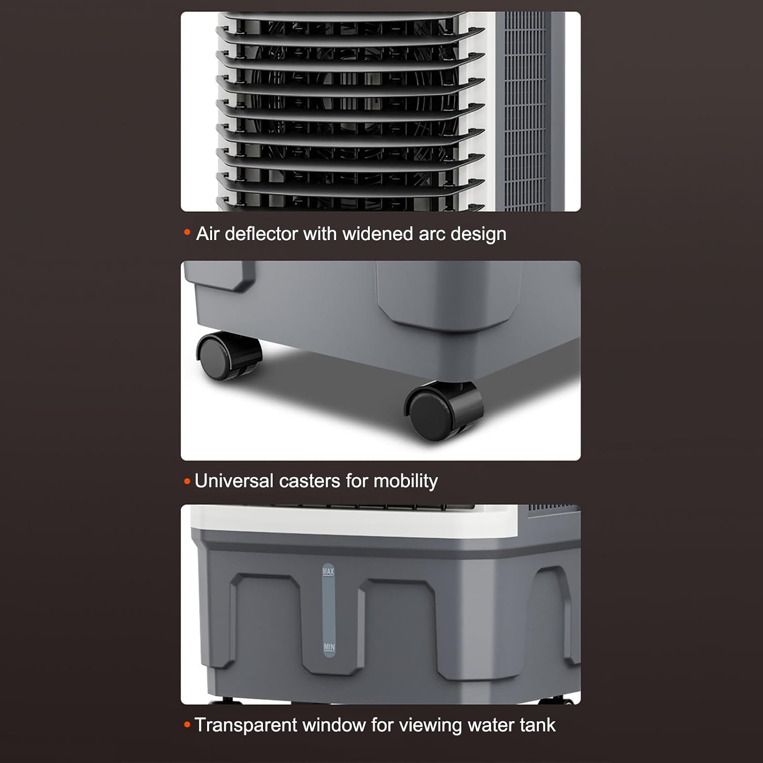  Refroidisseur D'air évaporatif Commercial 3 En 1 Avec Oscillation à 120°, 3 Vitesses De Ventilation, Réservoir D'eau Grande Capacité, Roues Pivotantes, Pour Grandes Pièces, Usine, Extérieur (80 X 43