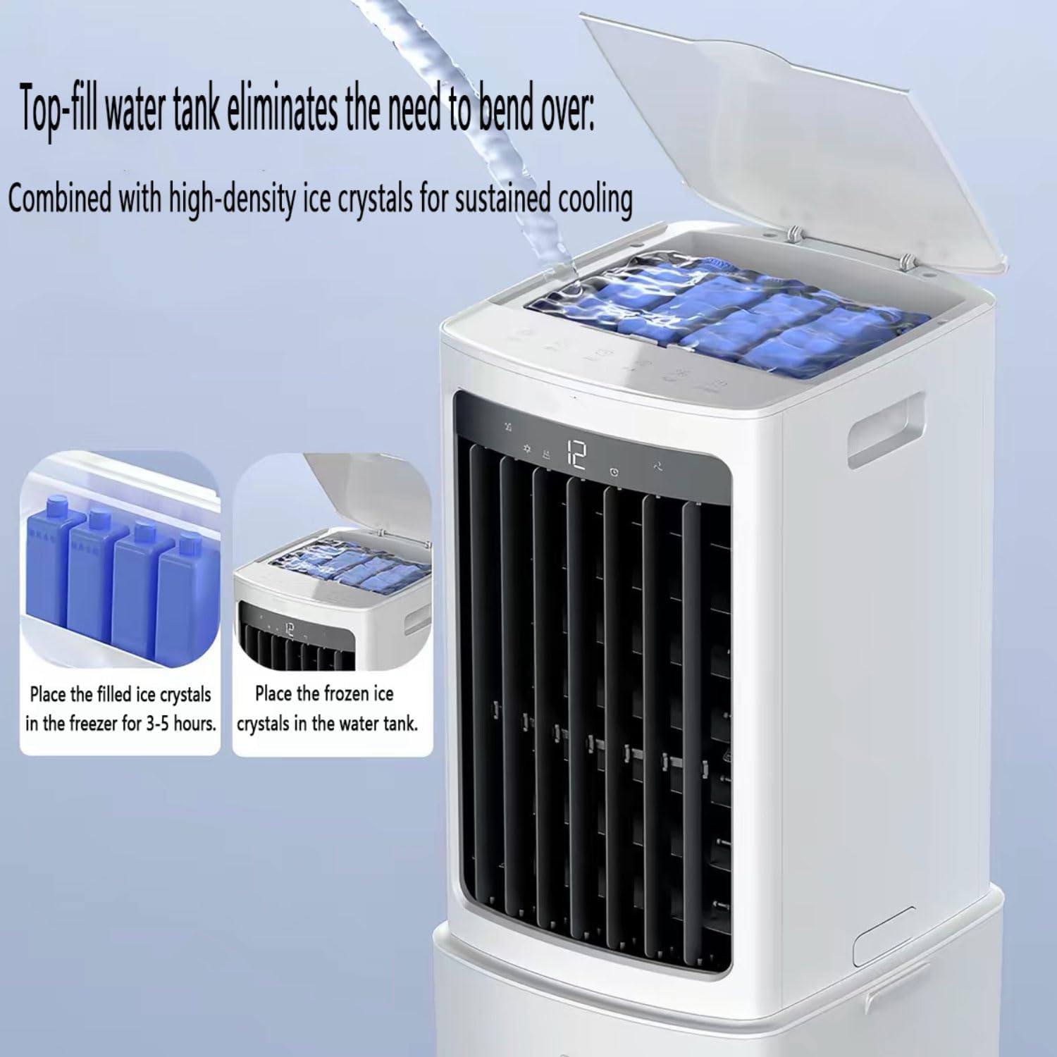  Climatiseur Mobile Sans Évacuation 12L 60W Refroidisseur Par évaporation Silencieux Avec Minuterie De 7.5H 3 Modes 40dB Réservoir D'eau Amovible Ventilateur Refroidisseur D'air Pour Chambre