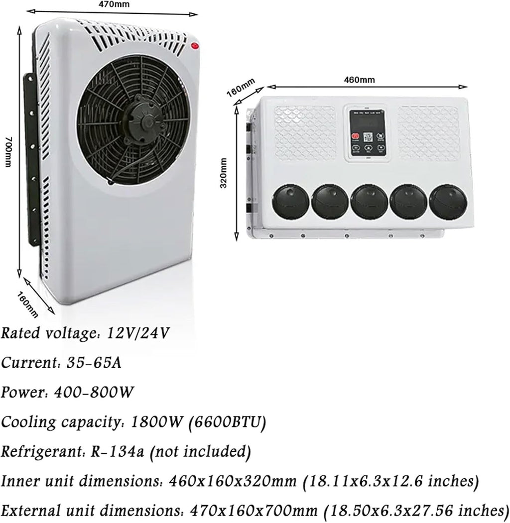GENERIC Mini Climatiseur Split 6600 BTU DC Inverter, Silencieux Et Rapide, Stationnement électrique AC Pour Camions, Bus, Camping-cars, Pickups, Semi-remorques