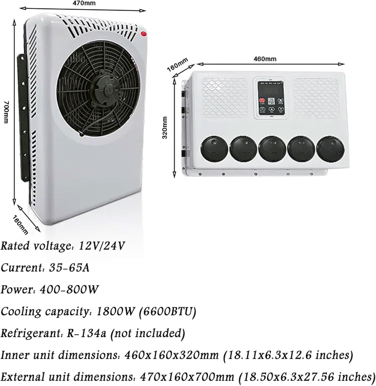 GENERIC Mini Climatiseur Split 6600 BTU DC Inverter, Silencieux Et Rapide, Stationnement électrique AC Pour Camions, Bus, Camping-cars, Pickups, Semi-remorques