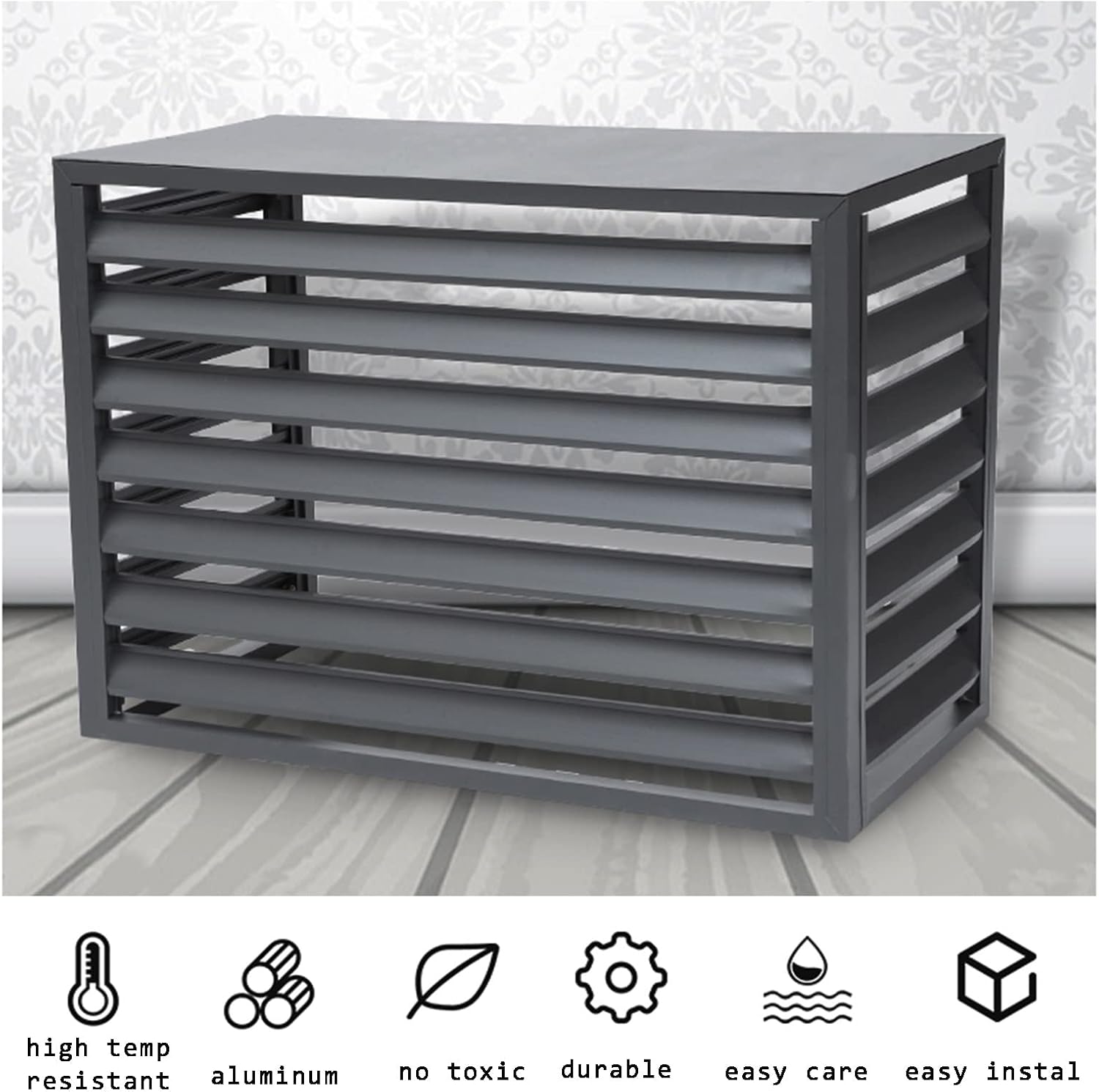GENERIC Climatiseur Extérieur – Boîtier En Aluminium Avec Porte-fleurs Et Volets à Persiennes – Séparateur Extérieur Autonome Pour Unités De Climatisation Et Cachette à Ordures (noir)