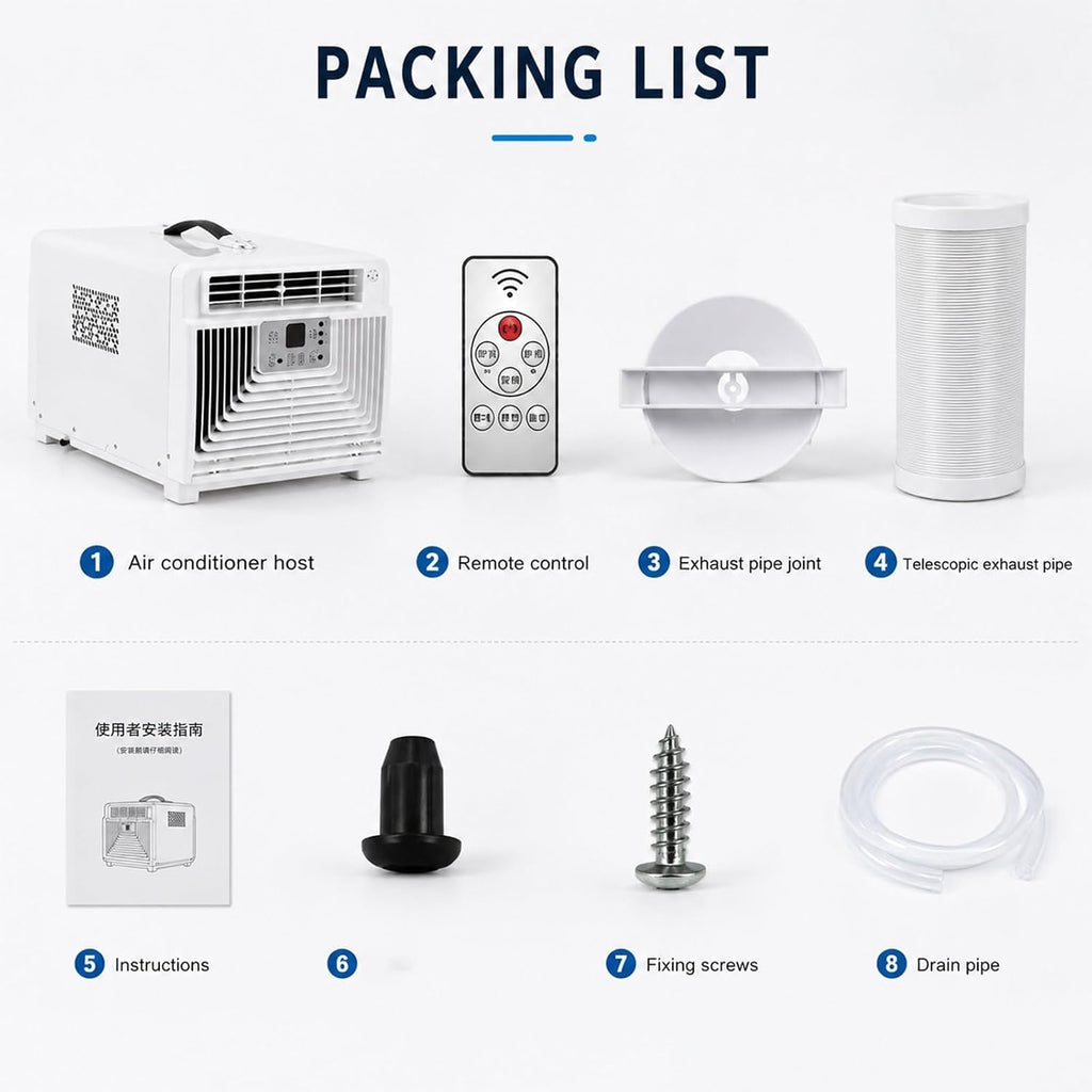  Mini Climatiseur Portable Prêt à L'Emploi, Idéal Pour Moustiquaires Et Chambres D'Étudiant, Ventilateur Et Déshumidificateur Silencieux, Minuterie Intelligente 12H Avec Écran Tactile