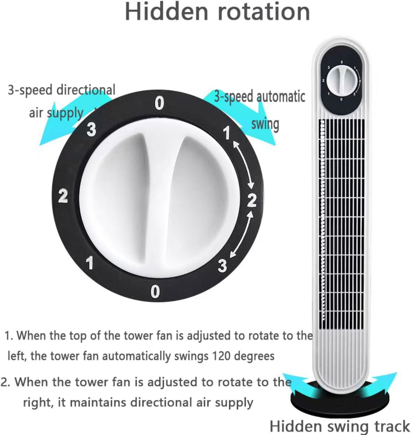  Ventilateur Portable De Tour Sans Lame Pour Chambre à Coucher, 26ft/s Circulateur D'air Silencieux Avec 80 Oscillation Et 3 Vitesses, Refroidisseur Debout Compact Pour Le Camping De Bureau, Conception