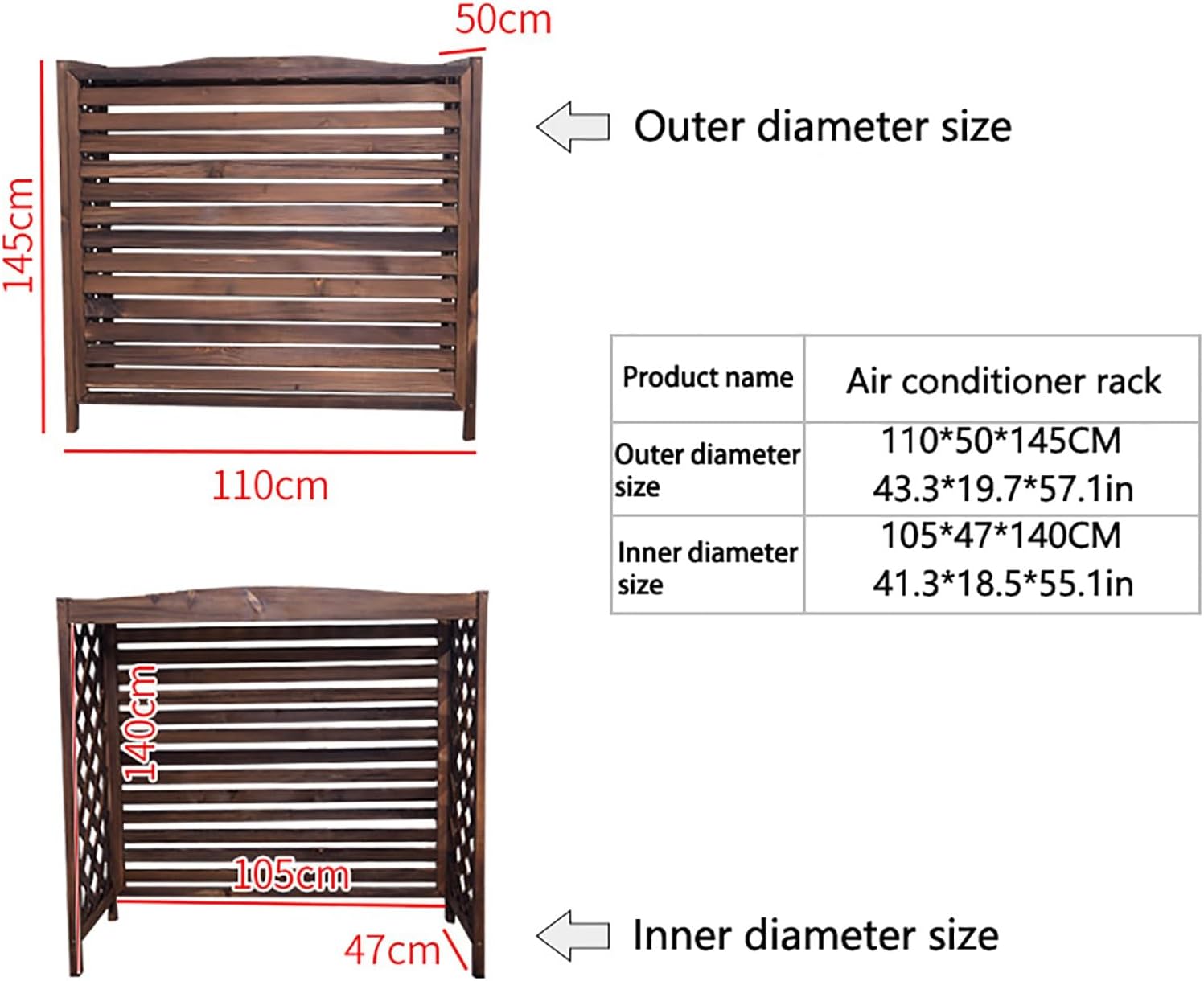 GENERIC Housse En Bois Pour Climatiseur Avec écran Décoratif - Grille De Protection Contre La Corrosion - 110 X 50 X 145 Cm - Élégant Support Pour Plantes Et Clôture
