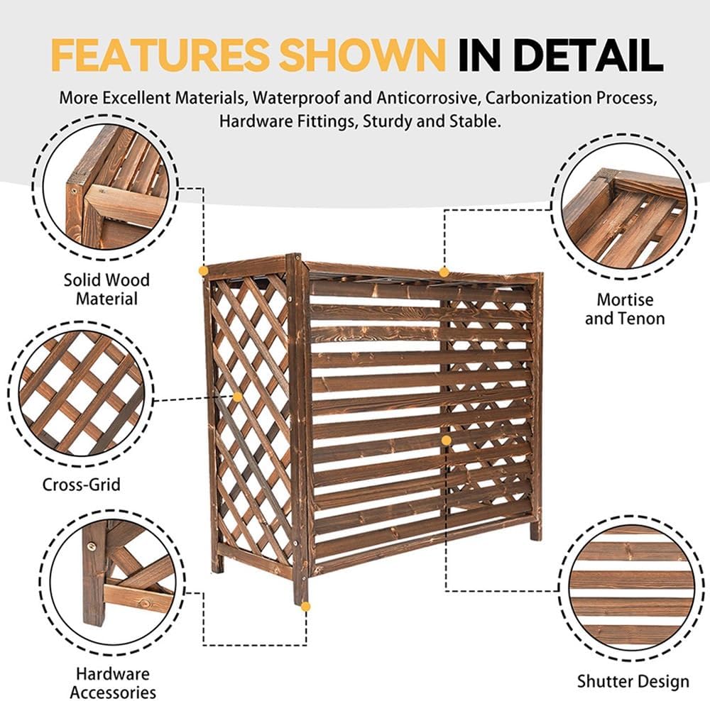  Marron Bois Massif Cache Climatiseur Exterieur Pour Unité Extérieure, Rétro Marron Climatisation Cadre Décoratif Pour Climatiseur Support Pour Plantes Et Fleurs(Small-85x35x75cm)