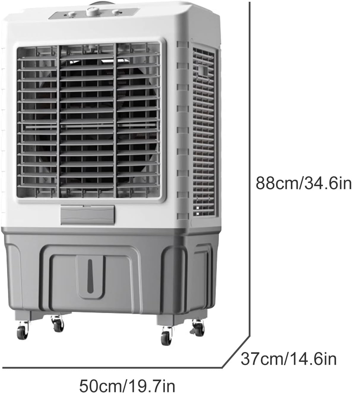 GENERIC Refroidisseur D'air Portable Avec Réservoir De 55L, Ventilateur D'évaporation à 3 Vitesses, Vent Oscillant Pour Les Dortoirs De Bureau De La Pièce, Roues De Mouvement Facile, Fonctionnement Silencieux