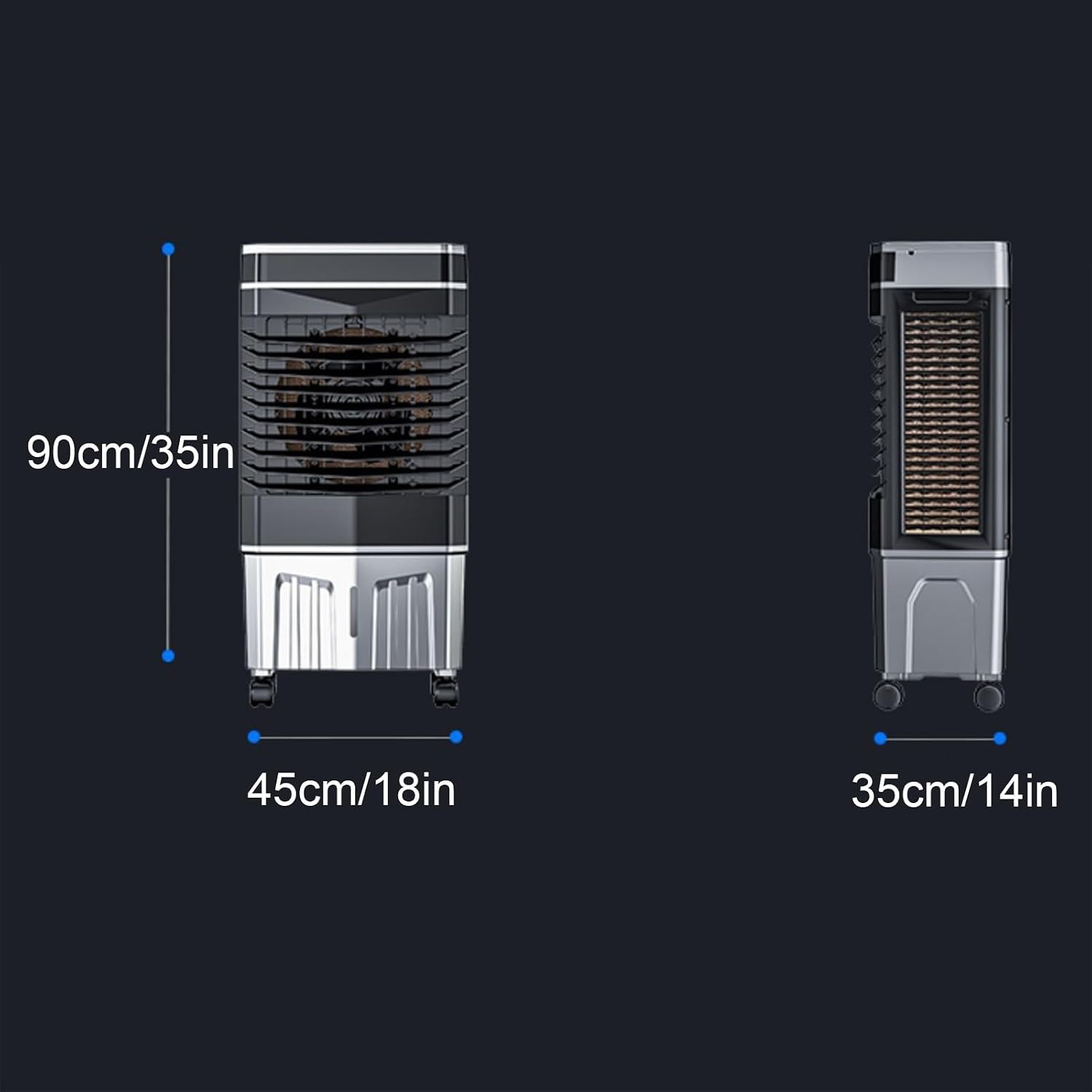 Climatiseur Mobile Sans Évacuation, Rafraichisseur D'air, Réservoir De 40 L, Oscillation à 120°, 4 Packs De Glace, Minuterie De 12 H, Télécommande, 3 Modes Et 3 Vitesses(90cm/35in)