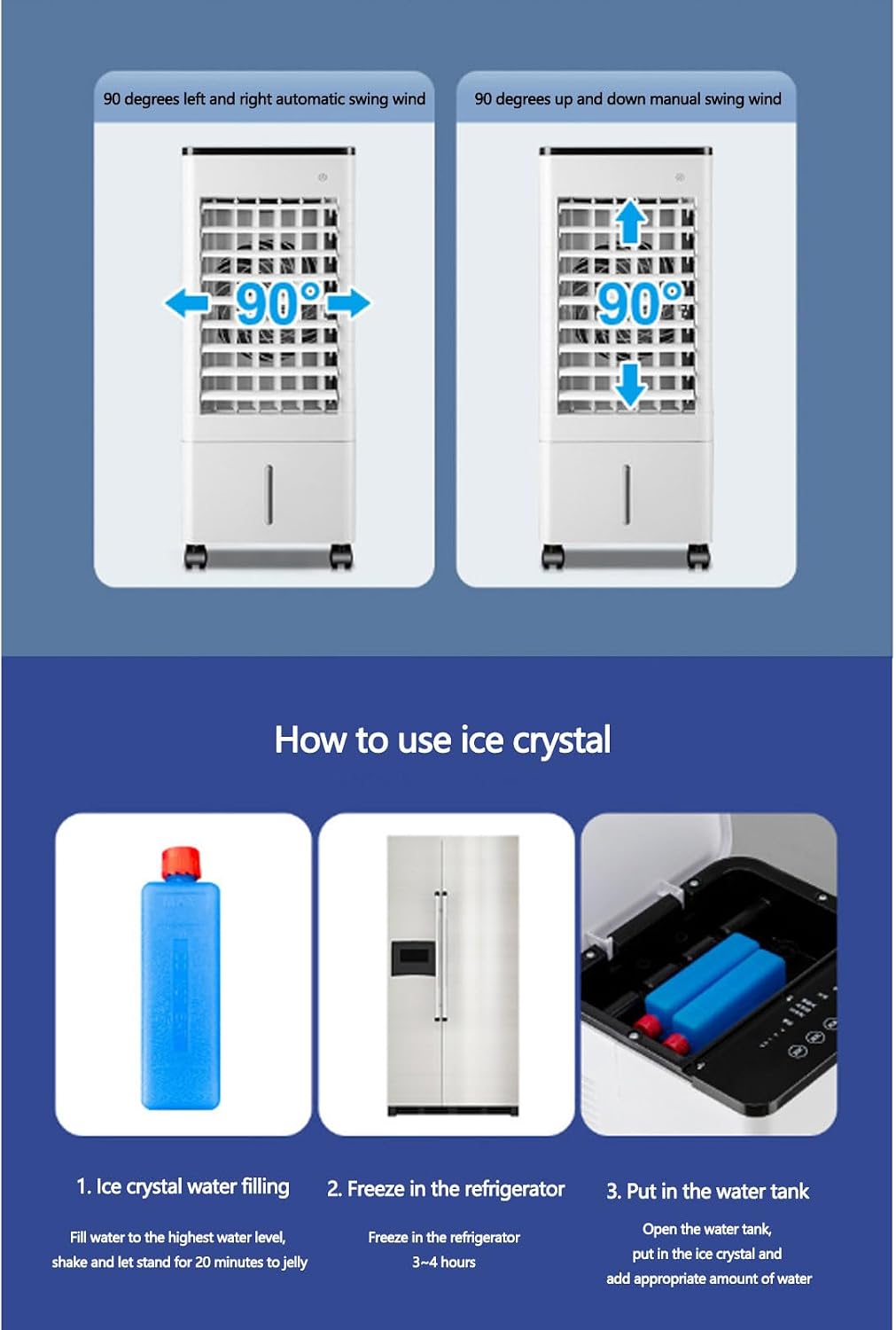GENERIC Rafraîchisseur D'air, Climatiseur, Refroidissement Par Eau Glacée, Humidificateur, 3 Vitesses, Minuterie 12h, économe En énergie, Modèles Mécanique Et Avec Télécommande