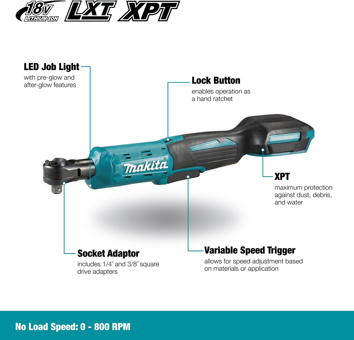  Makita Clé à Cliquet Dwr180z (machine Seule) & COFFRET DE TRANSPORT MAKPAC2 395x295x157 MM (coffret Nu) - 821550-0