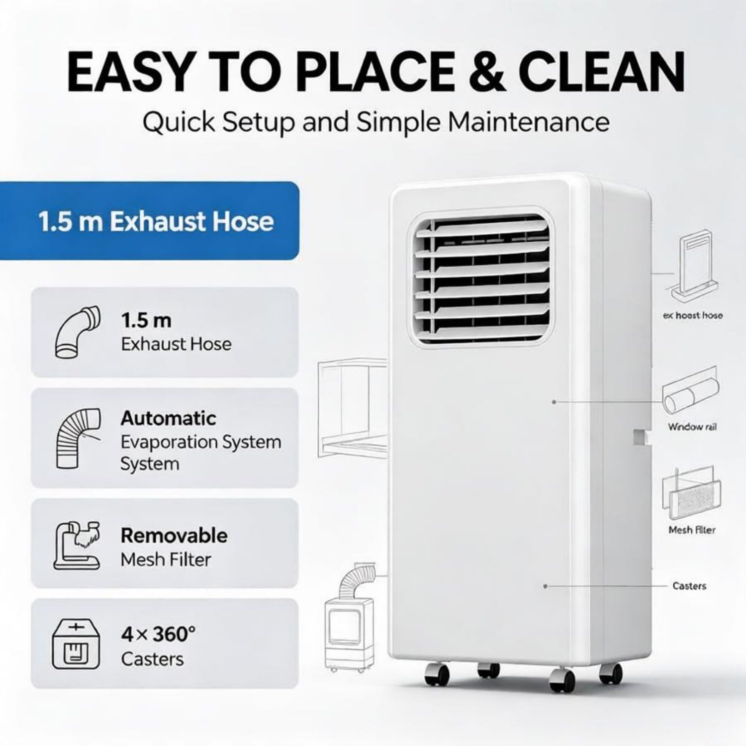  Climatiseur Portable, Réfrigération 550 Pouces Carrés 12000BTU | Climatiseur Sur Pied Ultra Silencieux ; Mode Nuit ; Climatiseur Portable Pour Chambre D'enfant Et Utilisation Nocturne