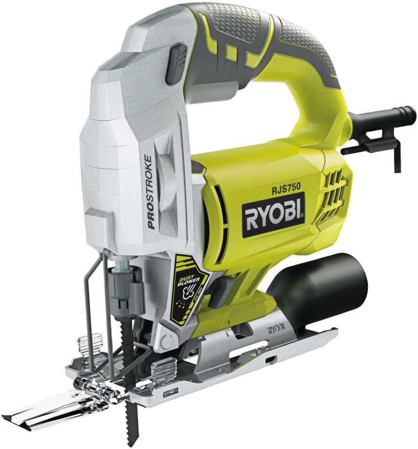  RYOBI - Scie Sauteuse 500W RJS750-G – Mouvement Pendulaire, Soufflerie Active, Changement Lame Sans Outil – Découpe Bois Et Métaux