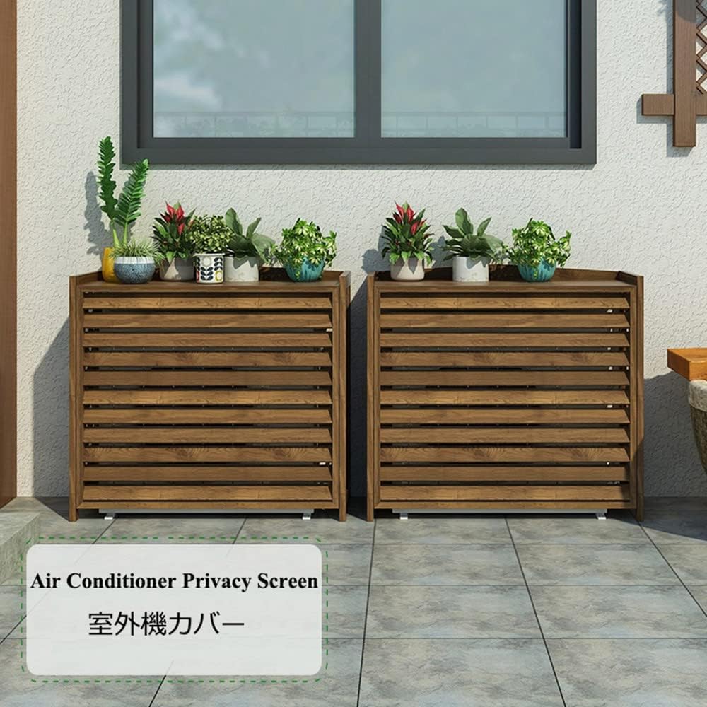 GENERIC Housse Et Support De Climatiseur D'extérieur En Bois Résistant Aux Intempéries – Protection élégante Et Unité AC, 100 X 43 X 94 Cm Et 110 X 50 X 85 Cm, Support De Fleurs Idéal Pour Toutes Les Saisons