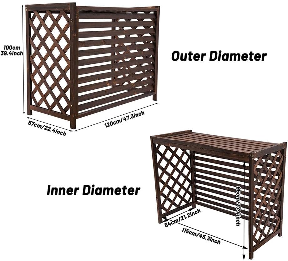 GENERIC Housse De Protection Décorative Imperméable En Bois Pour Climatiseurs Et Pompes à Chaleur (115 X 54 X 95 Cm, Marron, Antirouille Et Résistant à La Corrosion)