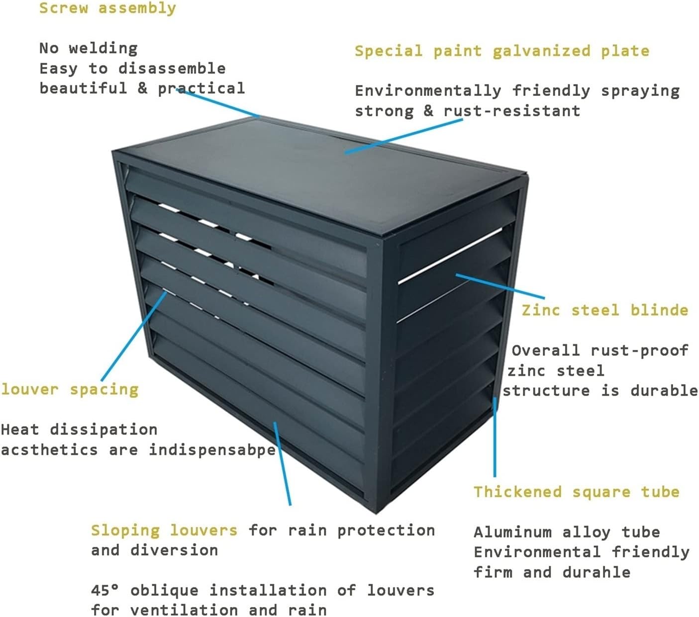 GENERIC Climatiseur Extérieur – Boîtier En Aluminium Avec Porte-fleurs Et Volets à Persiennes – Séparateur Extérieur Autonome Pour Unités De Climatisation Et Cachette à Ordures (noir)