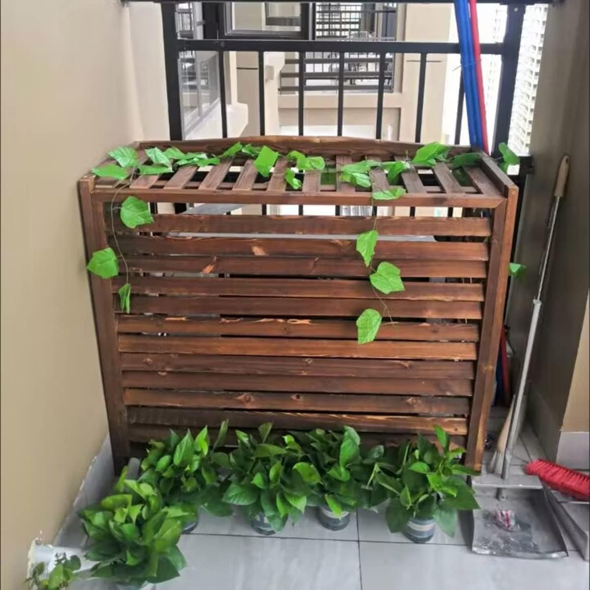  Housse De Protection Pour Climatiseur, Clôture Extérieure, Protection Pour Climatiseur, étagère, Présentoir Pour Plantes, Persienne, Protection Pour Climatiseur, Bois Massif