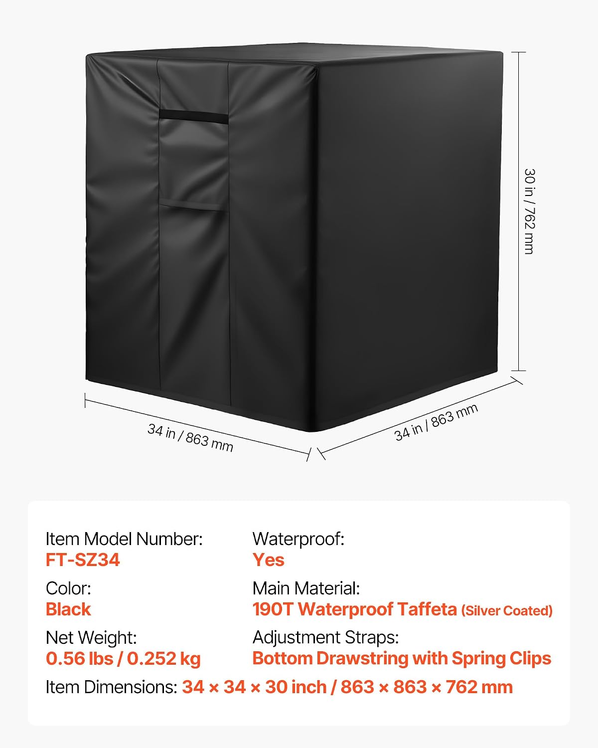  VEVOR Housse De Climatiseur Extérieur, 86,3x86,3x76,2 Cm, Couverture De Protection Climatiseur, Tissu Polyester Étanche Trois Couches, Ventilation Maille, Taille Universelle, Cache Pour Clim Extérieur