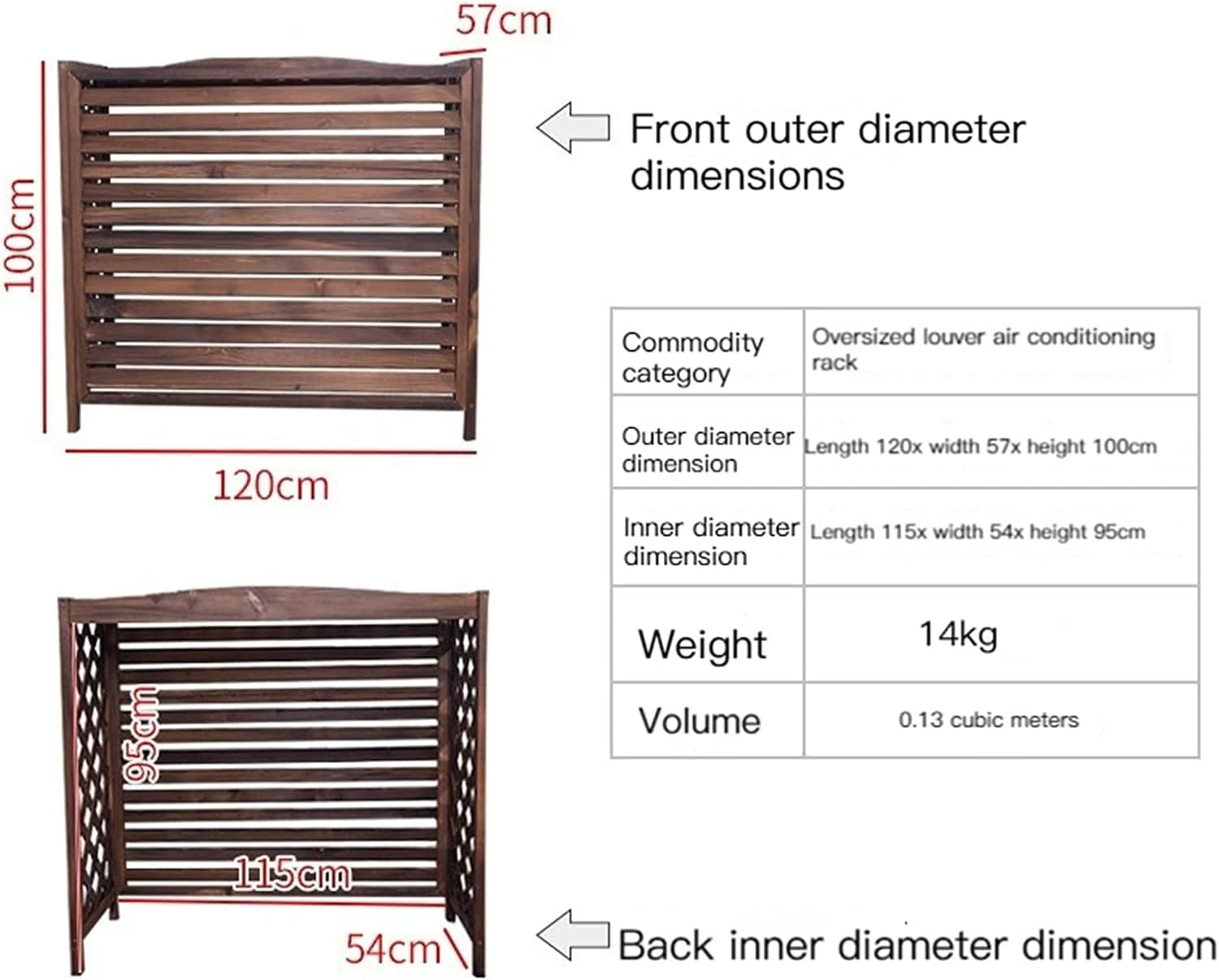  Clôture De Confidentialité Extérieure, Couverture De Climatisation, Support For Plante, Couverture De Climatiseur Cachée En Bois, 3 Panneaux (Color : B, Size : 115X54X95Cm)
