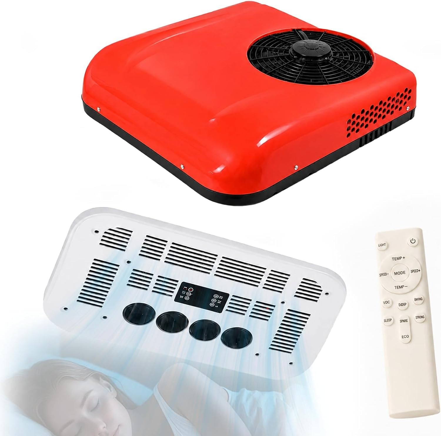  Climatiseur Toit Camping-Car, Clim Silencieuse Pour Van Et Fourgon Aménagé, Télécommande, Installation Sur Toit 12V-Red