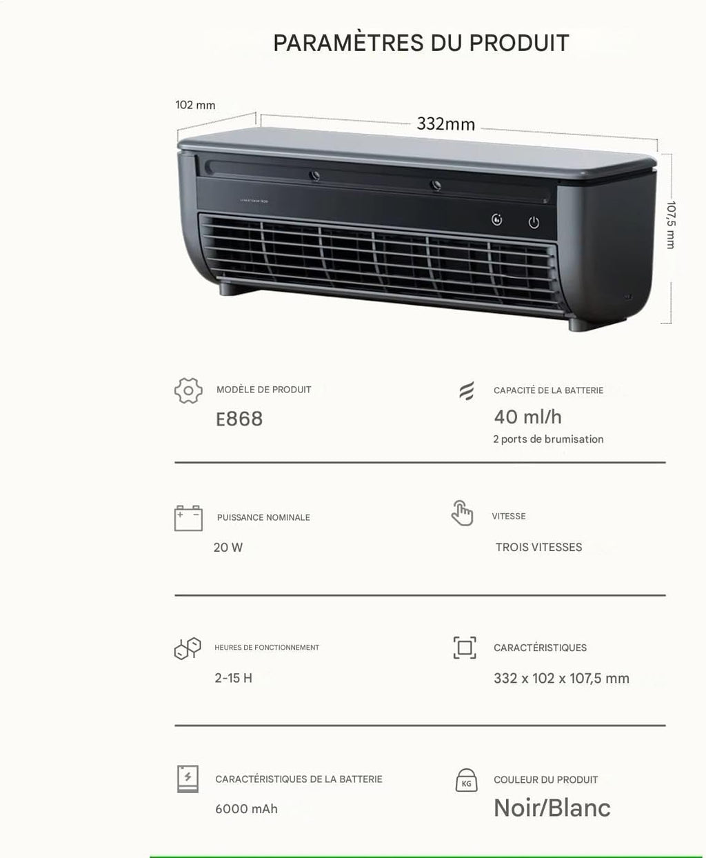  Ventilateur Rafraîchisseur D'Air | Ventilateur Portable Climatiseur | Three-Speed Charge Sans Fil Gain De Place Pour Intérieur Extérieur Maison Caravane Salle De Sport