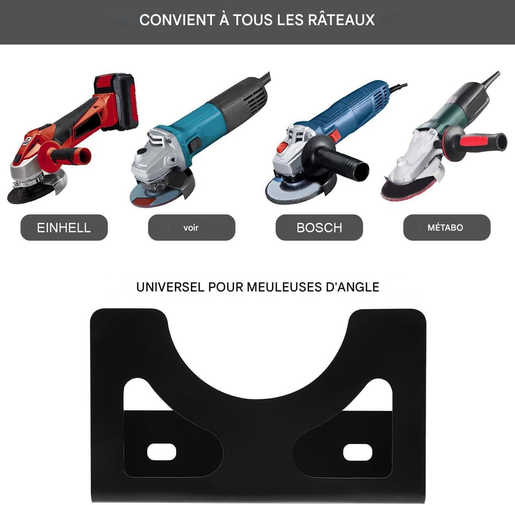  Support Pour Meuleuse D'angle - Support Mural Pour La Meuleuse D'Angle - Rangement Polyvalent En Métal Pour Atelier Panneau Perforé Garage