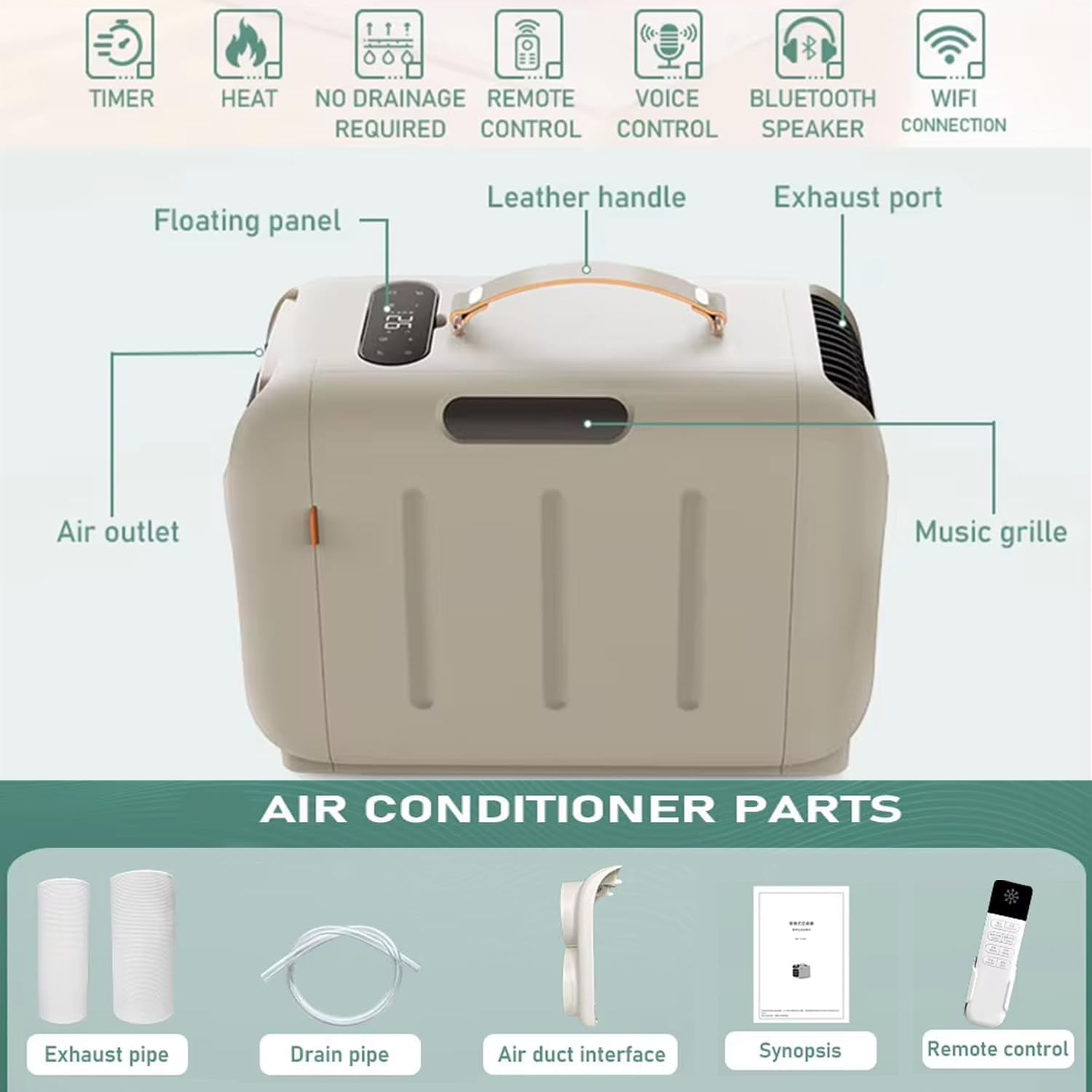 Climatiseur Mobile Camping 4800BTU,Module Chauffage Amovible, 3 Vitesses,Minuterie 24H,Nuisance ≤40dB,Boîtier Résistant,pour Tente Caravane Camping-Car Vanlife Cooling&Heating