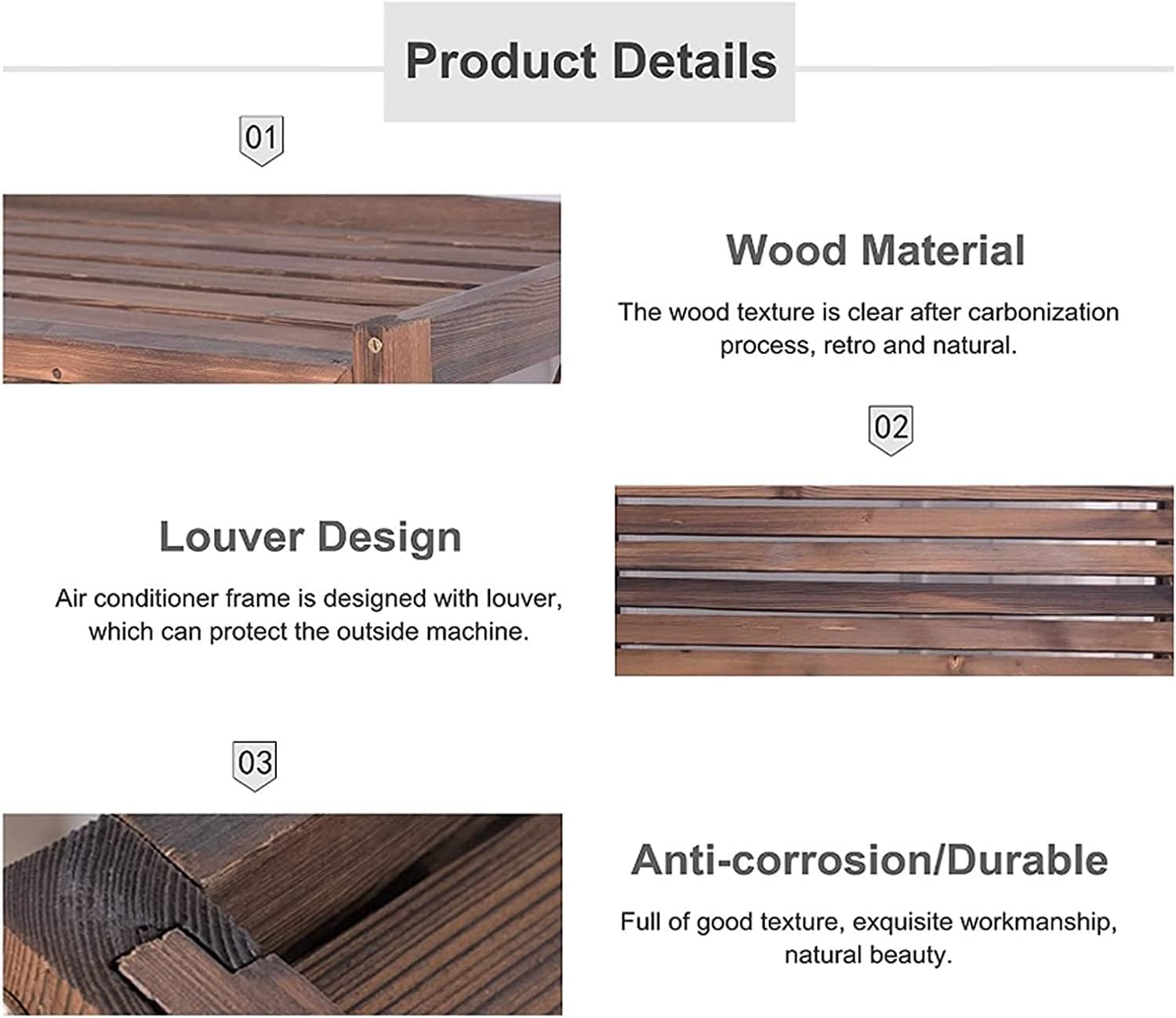  Clôture De Confidentialité Extérieure, Couverture De Climatisation, Support For Plante, Couverture De Climatiseur Cachée En Bois, 3 Panneaux (Color : B, Size : 115X54X95Cm)
