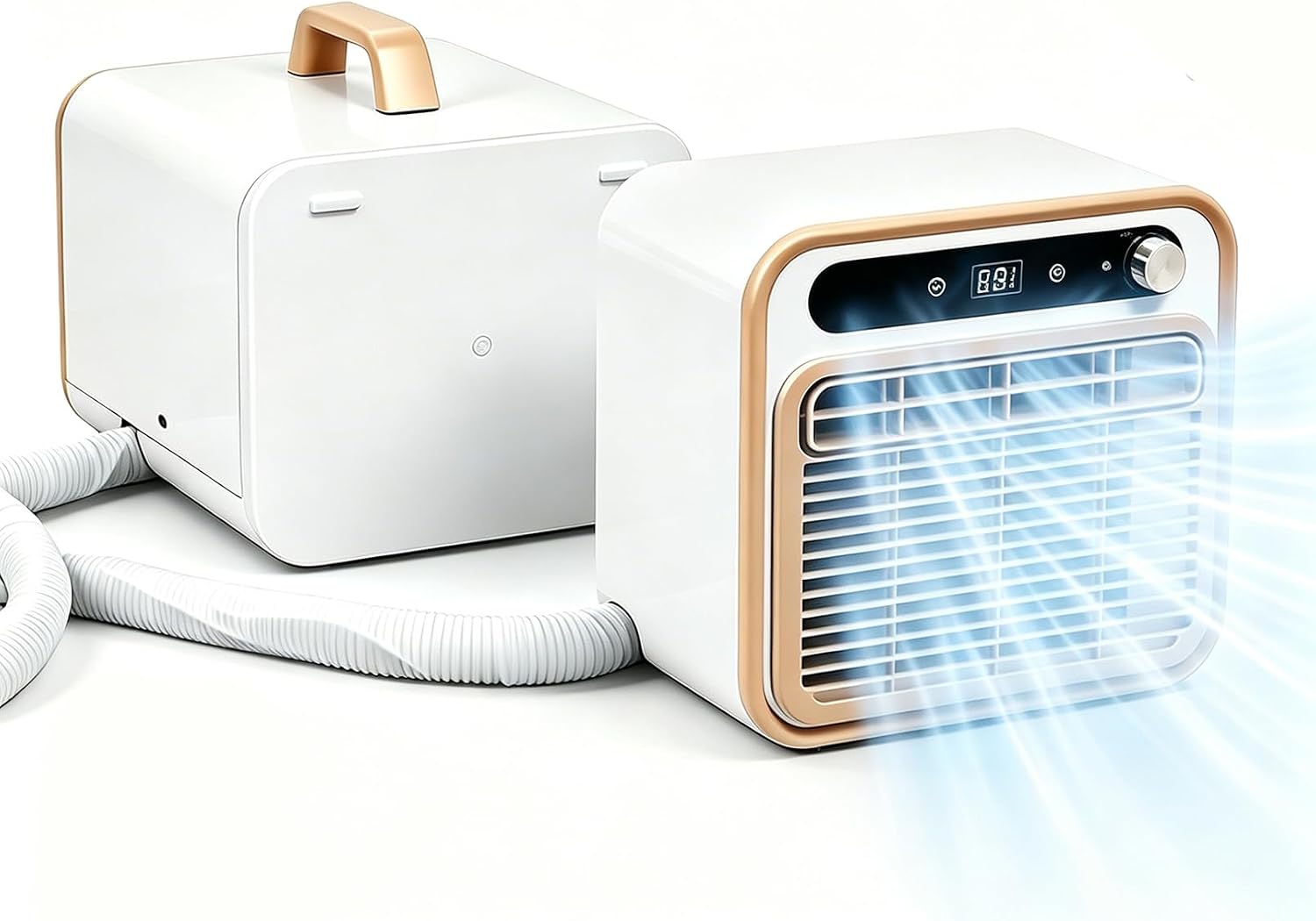 GENERIC Climatiseur Portable Sans Installation Pour Le Camping, Climatiseur Split 1500W Avec Tuyau De 2 M – Minuterie 12H Et Contrôle WiFi/télécommande, Climatiseur Pour Tente, Camion, Camping-Car, Garage