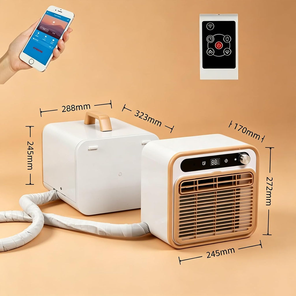 GENERIC Climatiseur Portable Split, 1500W 130m³/h Refroidissement Silencieux Avec Tuyau De Connexion De 2m – Minuterie 12h, Contrôle À Distance/Application WiFi, Léger Pour Tente De Camping, Camion, Camping