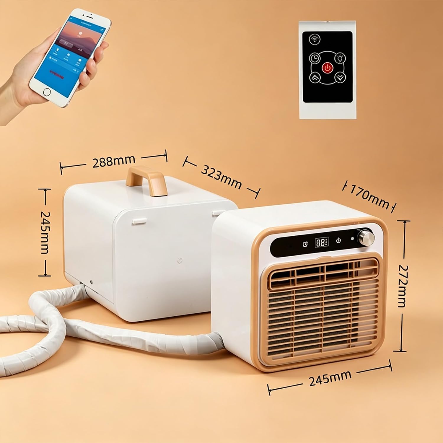 GENERIC Climatiseur Portable Split, 1500W 130m³/h Refroidissement Silencieux Avec Tuyau De Connexion De 2m – Minuterie 12h, Contrôle À Distance/Application WiFi, Léger Pour Tente De Camping, Camion, Camping