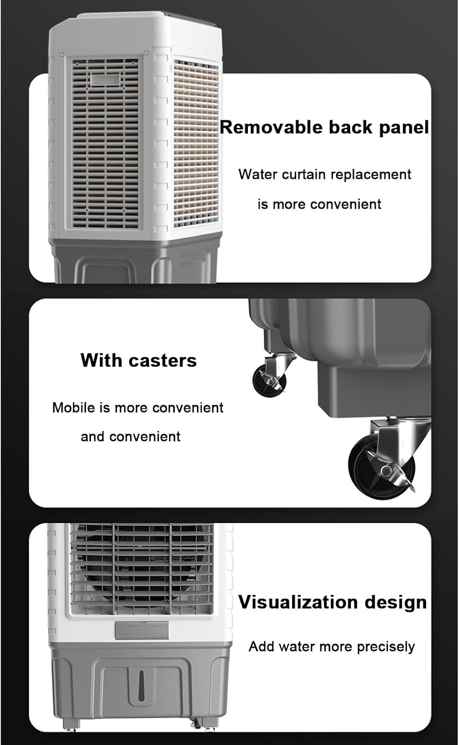  Générique Climatiseur Portable, Refroidisseur évaporatif 3 En 1 Avec Réservoir De 50 L, 6 Blocs Réfrigérants, Télécommande, Minuterie 7 H, Pour La Maison, Le Bureau Ou Le Dortoir (55 L)