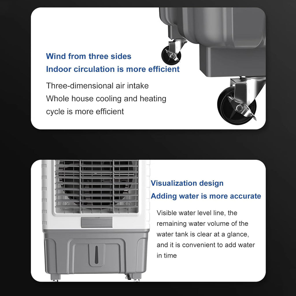 GENERIC Refroidisseur D'air Portable Avec Réservoir De 55L, Ventilateur D'évaporation à 3 Vitesses, Vent Oscillant Pour Les Dortoirs De Bureau De La Pièce, Roues De Mouvement Facile, Fonctionnement Silencieux
