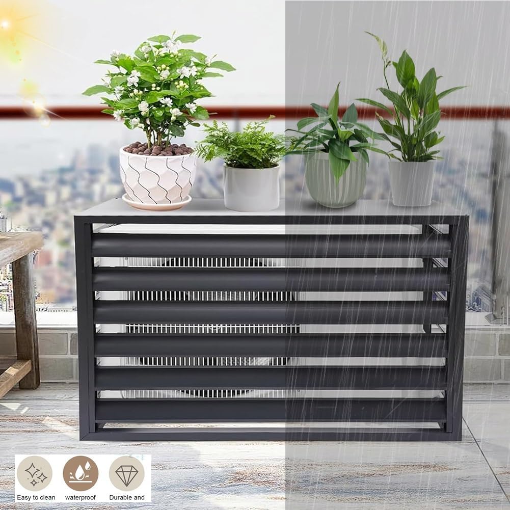  Housse De Protection En Aluminium Pour Climatiseur Extérieur - Écran Décoratif Et Boîtier Pour Climatisation - Étanche - Blanc - 110 X 60 X 80 Cm/43 X