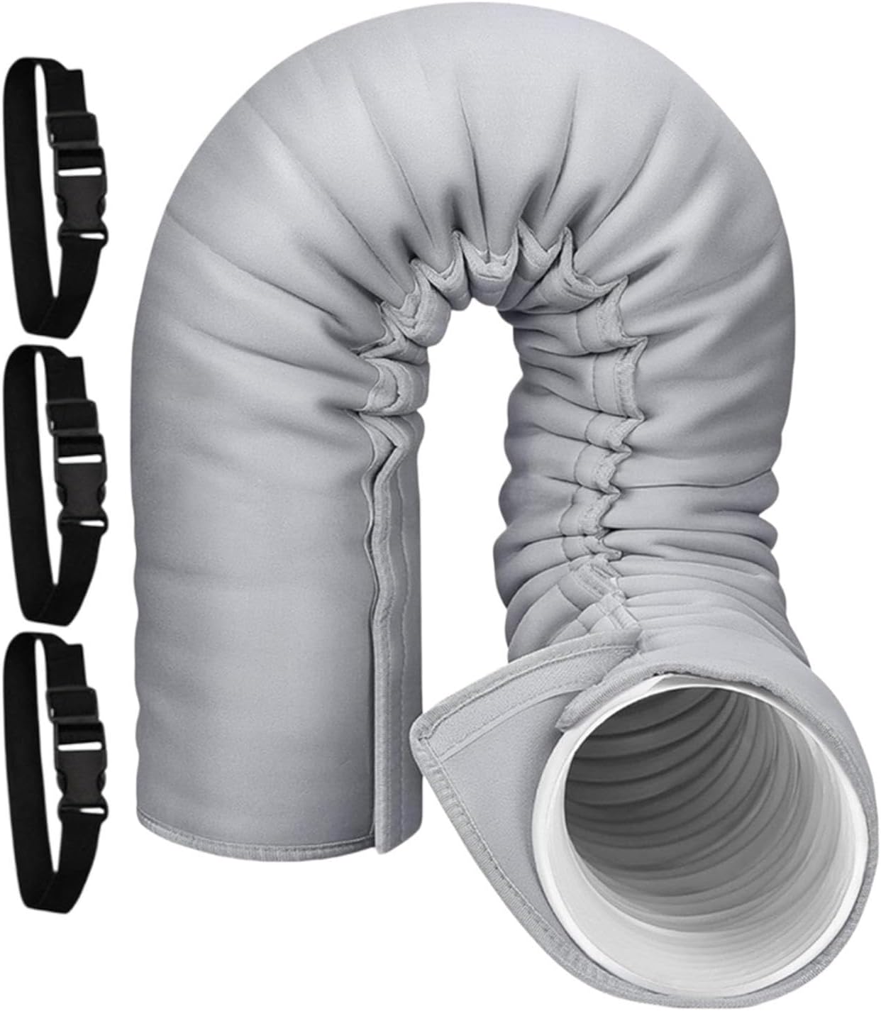  150cm Housse Portable Pour Tuyau De Climatisation Avec 3Sangles,Pour5/5.9in | Fibre De Polyester, Gris, Noir, Avec 3 Sangles à Boucle élastique, Lavable,protège Contre Les Dommages Extérieurs Para Maison