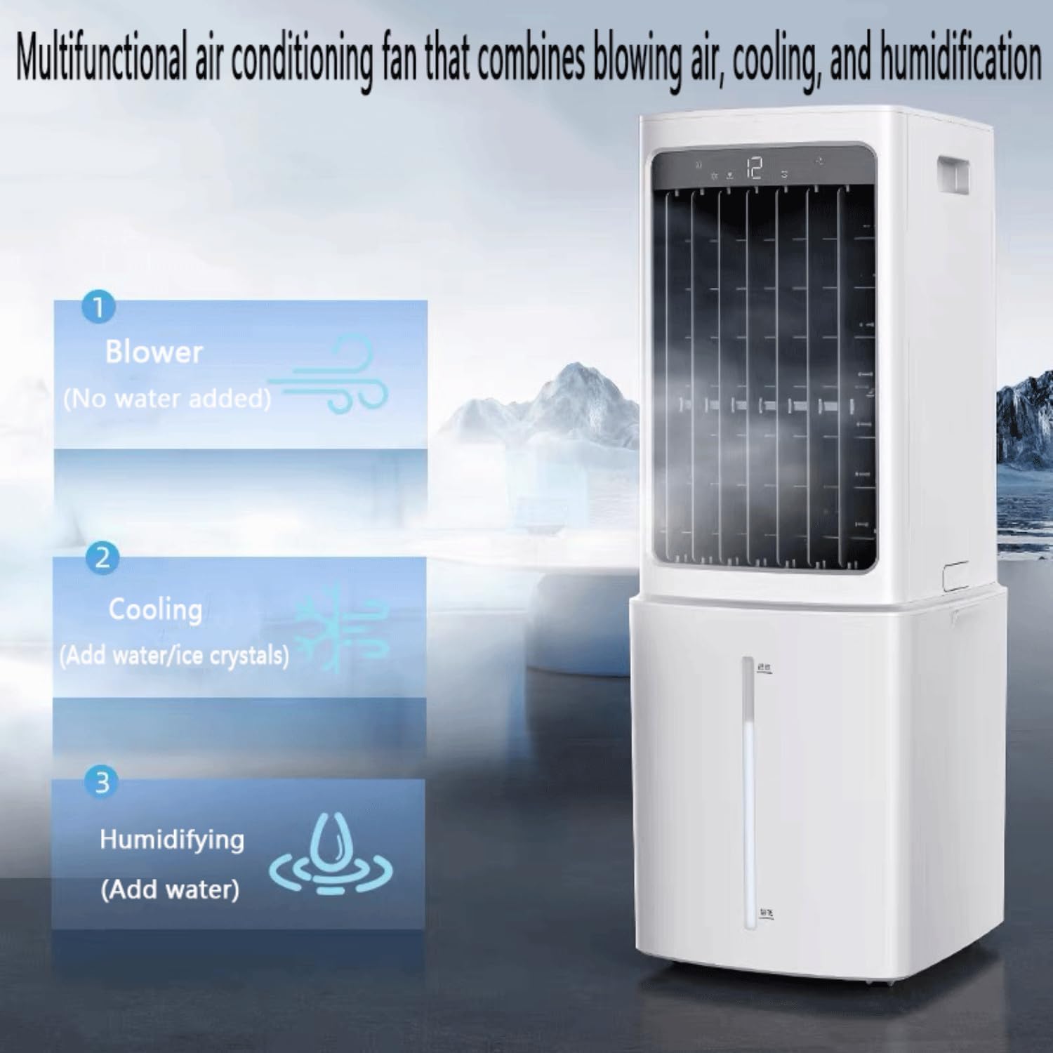  Climatiseur Mobile Sans Évacuation 12L 60W Refroidisseur Par évaporation Silencieux Avec Minuterie De 7.5H 3 Modes 40dB Réservoir D'eau Amovible Ventilateur Refroidisseur D'air Pour Chambre