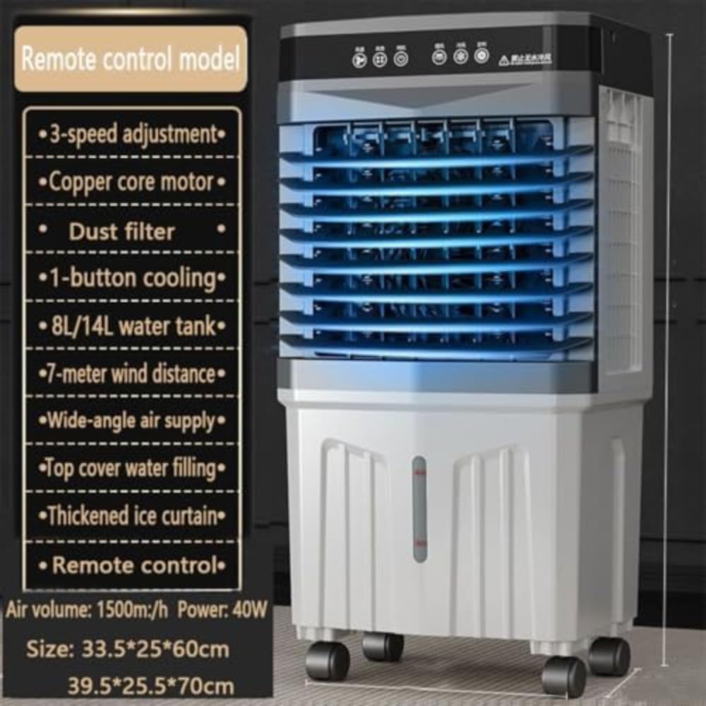 GENERIC Swamp Cooler Climatiseur évaporatif 120 Oscillation Portable AC Avec Ice Pack Télécommande Whisper Silenne Refroidissement Ventilateur Pour Garage Chambre à Coucher Bureau Utilisation