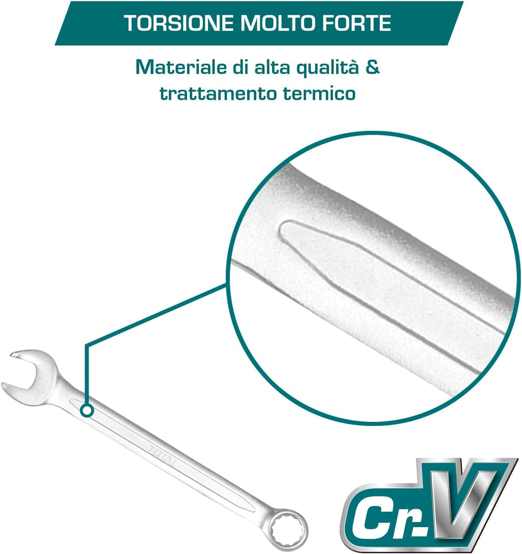  Total Tools - Sac Avec 12 Clés Mixtes | Mesures De 6 à 24 Mm | Clé Fixe Et Clé Coudée | Pour Serrer Ou Desserrer Les écrous Et Les Vis à Tête Hexagonale | Fabriqué En Chrome Vanadium