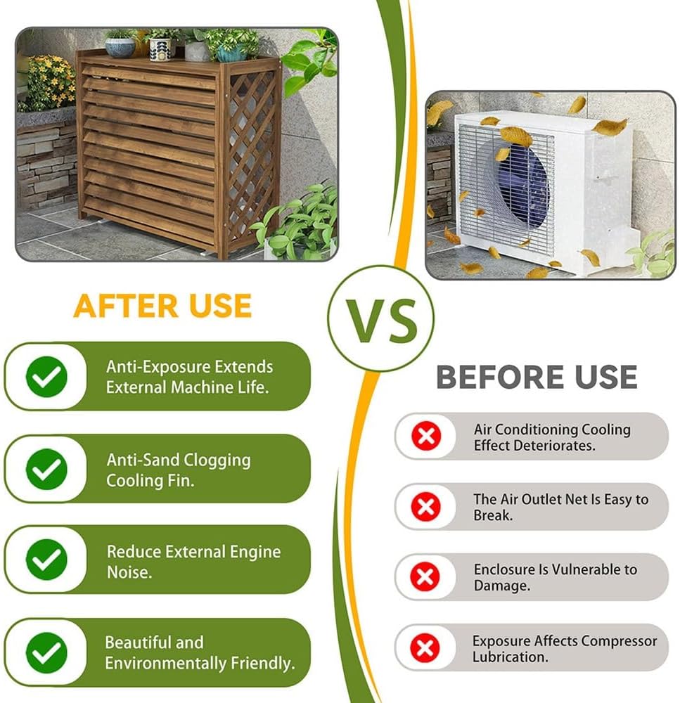  Marron Bois Massif Cache Climatiseur Exterieur Pour Unité Extérieure, Rétro Marron Climatisation Cadre Décoratif Pour Climatiseur Support Pour Plantes Et Fleurs(Small-85x35x75cm)