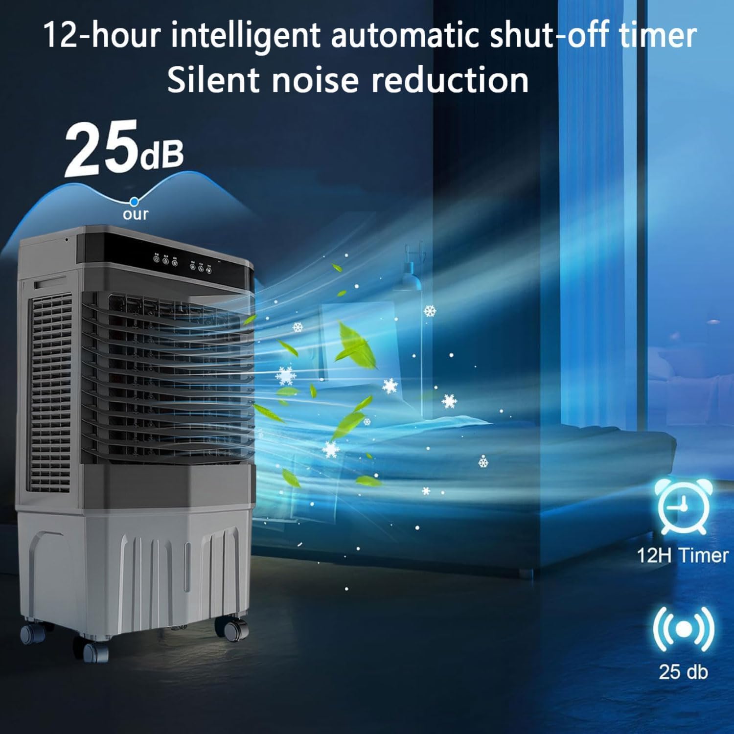 GENERIC Refroidisseur évaporatif, Oscillation 120°, 3 Vitesses, Télécommande, Minuterie 12H, Ventilateur De Marécage Portable De Grand Réservoir Pour Le Patio De L'ambiance Garage Faible Bruit Efficace Refroi