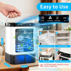  Climatiseur Portable 2026 – Mini Rafraîchisseur D’Air & Humidificateur 4 Vitesses Avec Bac à Glaçons, Réservoir 900 Ml, 2 Modes Brume, LED – Ventilateur Mobile Pour Bureau, Camping Et Maison