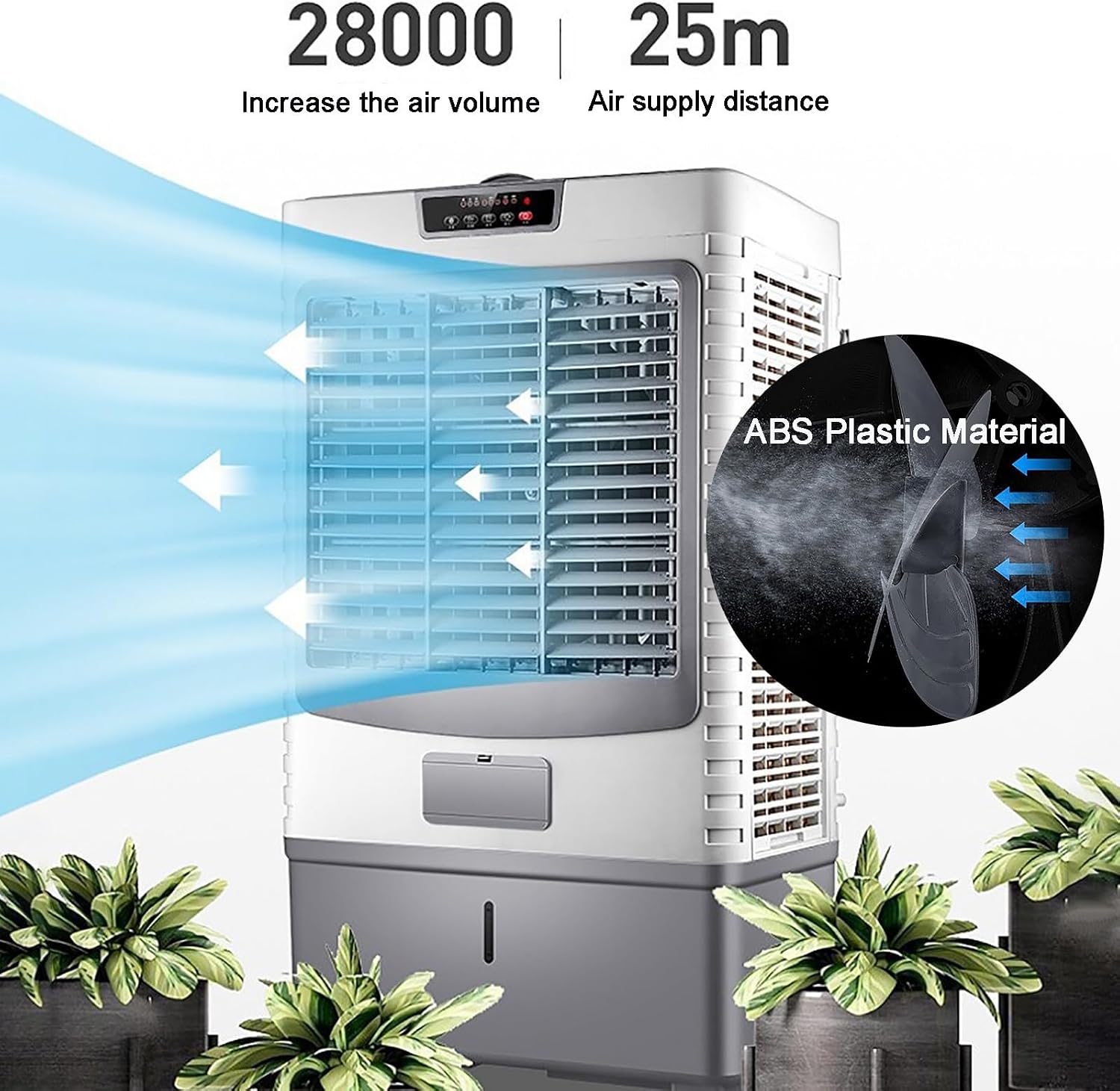GENERIC Ventilateur De Refroidisseur évaporatif Portable, Climatiseur De Marais à 3 Vitesses Avec 120 Tête Oscillantes, Réservoir D'eau 55L Et Cristaux De Glace, Moteur Puissant Pour Le Refroidissement Effica