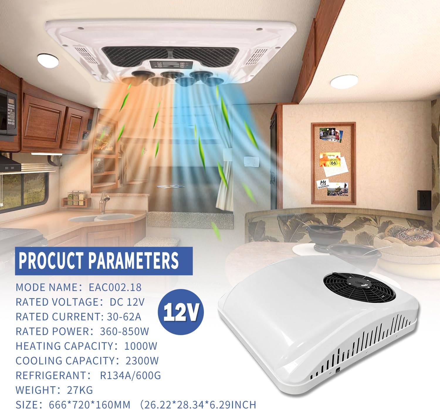  Climatiseur électrique 12 V CC 8800 BTU Pour Toit De Véhicule Récréatif - Économie De Carburant